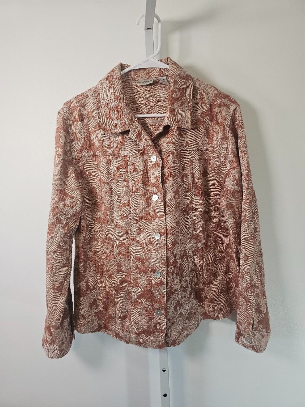 Chico's Jacket Rose Brocade Boho Casual Floral 2 (L)